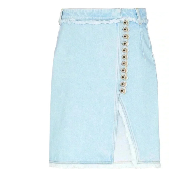 NWT Paco Rabanne Asymmetric Button Front Denim Skirt Size 12 - Picture 2 of 11